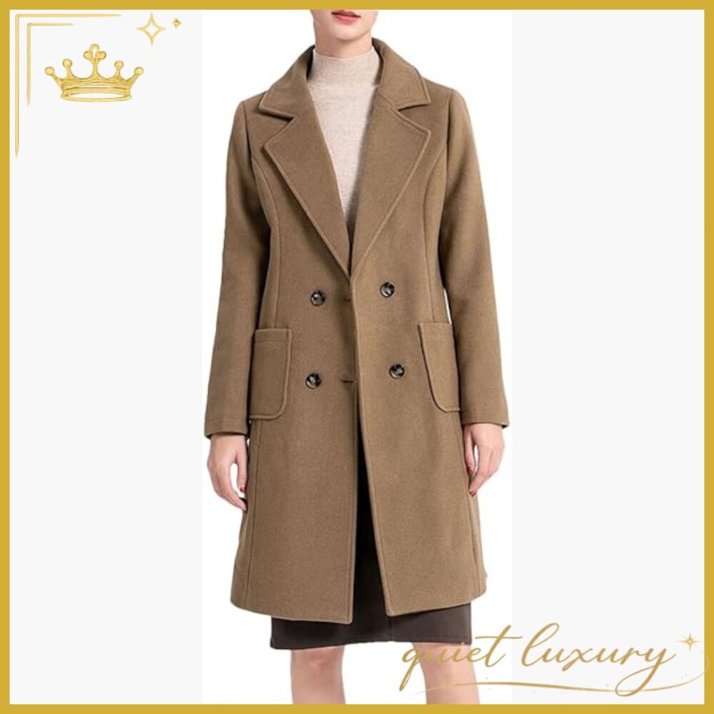 Women's Wool Blend Trench Coat Double Breasted Winter Peacoat Jacket
